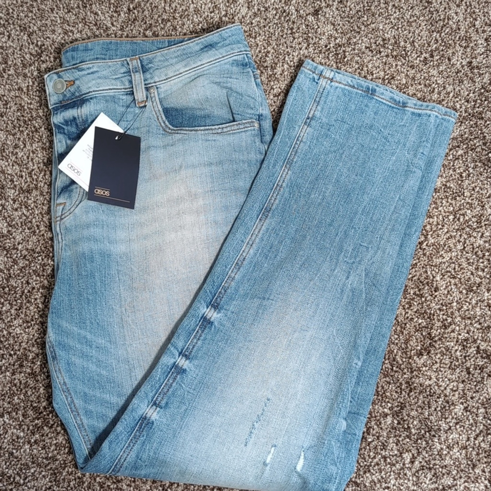 NWT ASOS Button fly Distressed Faded Slim Straight Jeans Size 38 x 30
